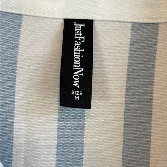 Blue and White Striped Blouse with Classic Collar - Picture 2 of 7